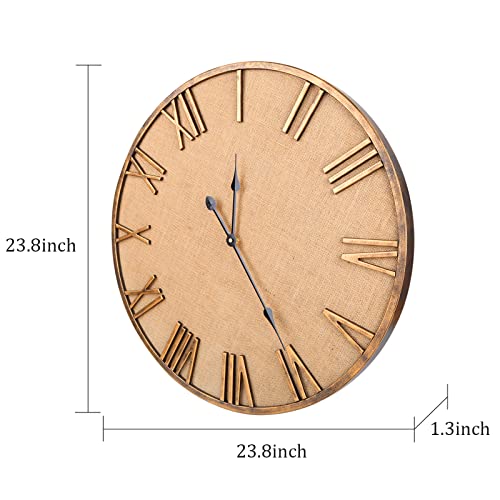 Mrsivrop Large Wall Clock, Vintage Silent Non_Ticking Big Rustic Farmhouse Wall Clocks, Burlap, Metal, Battery Operated, Clocks For Living/Dining Room,Kitchen, Office, Bedroom, Hotels Decor, 24 Inch. #TOP5