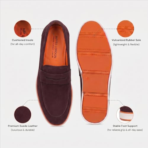 Image of HAYES LONDON Italian Suede Leather Loafers for Men | Casual Slip-On Shoes | Breathable & Lightweight Summer Wear | Comfortable Walking Shoes