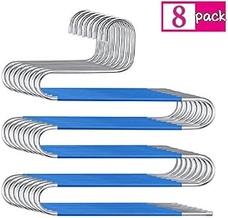BUBM 8 Pack Pants Hangers S-Shaped, Stainless Steel Pants Hangers Jean Hangers Closet