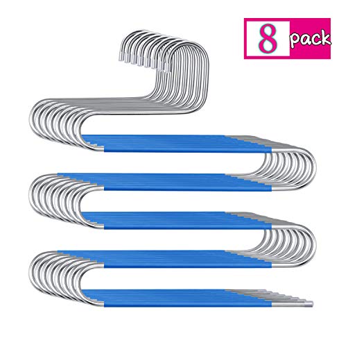 BUBM 8 Pack Pants Hangers S-Shaped, Stainless Steel Pants Hangers Jean Hangers Closet