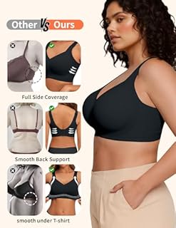 PoseFree Jelly Bra for Older Women with Sagging Breasts Lifting Push Up Plus Size Wireless Comfort Full Coverage Bras (Black,4XL)