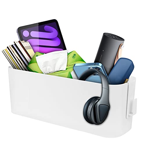 Bett Organizer Zum Einhängen - Robuste Nachttisch Caddy zum Aufhängen Mit Haken, Schlafsaal Bett Hängen Aufbewahrungskorb Bettablage Betttasche Aufbewahrungstasche für Magazin Handy Kopfhörer (Weiß) Cover
