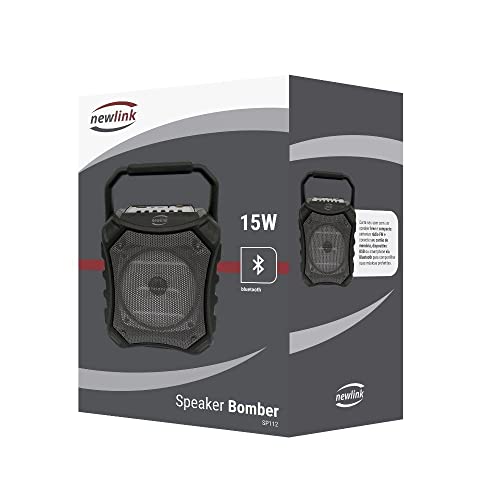 Caixa de Som Bluetooth 15W NEWLINK BOMBER SP112 - Led, FM e entrada para cartão micro SD, Cinza