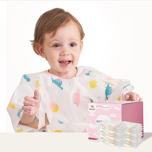 Image of SauGonb Disposable Baby Bibs for Baby Boys and Girls - Long Sleeve Bib Individually Wrapped Waterproof Baby Bibs 16/36 pcs