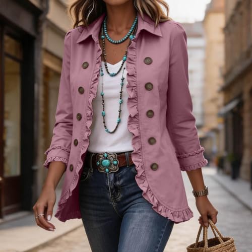 Womens Jackets Dressy Casual Ruffle Peplum Lapel Lightweight Jacket Pink - image 6