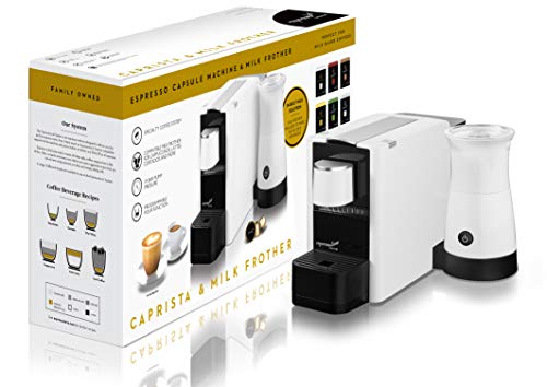 Espressotoria System: Caprista & Milk Frother Coffee Capsule Machine with Milk Frother, WHITE