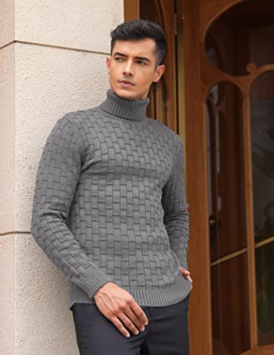 Coofandy Men's Turtleneck Sweaters Slim Fit Knitted Pullover Soft Thermal Ribbed High Neck Sweaters, Grey S #TOP1