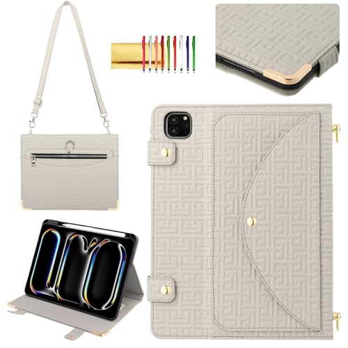Étui pour iPad Pro 13 M4 2024 en cuir synthétique avec 4 emplacements cartes et porte-crayon