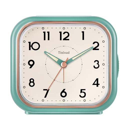 Image of Tinload 4.3 inch Vintage Retro Analog Alarm Clock, Super Silent Non Ticking Clock with Manual Light, Snooze, Battery Operated, Simply Design, for Living Room, Bedroom, Bedside, Desk(Green)