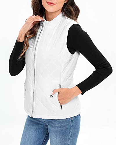Xeoxarel Women's Quilted Vest, Stand Collar Puffer Lightweight Zip Padded Outerwear Gilet White 1Xl #TOP2