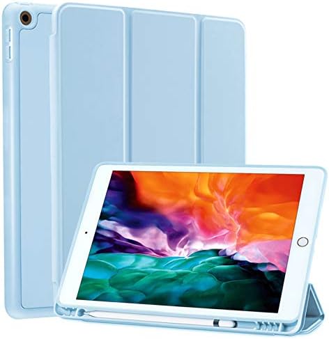 SIWENGDE Compatible for iPad 10.2 inch 9th/8th/7th Generation Case(2021/2020/2019) with Pencil Holder, Slim Soft TPU Smart Trifold Stand Protective Full Body Cover, Auto Sleep/Wake(Light Blue)