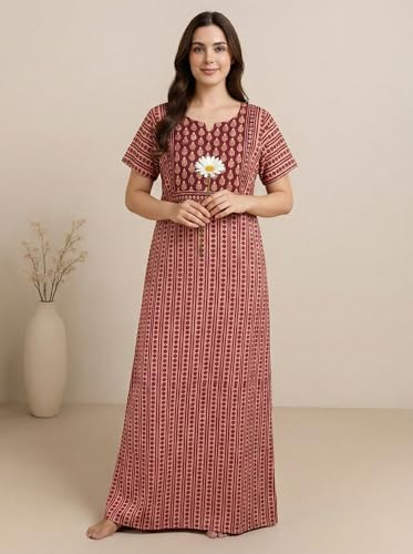 Image of Bahumaan Pure Cotton Nighty for Woman | Floral Gown for Women Nightwear with Pocket | Cotton Nighty for Women Stylish | Perfect for Daily Comfort | Maxi Women