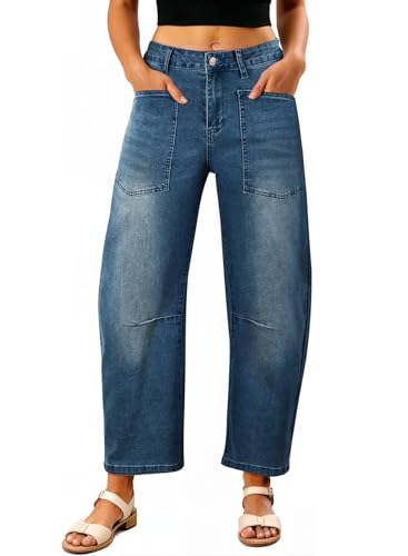 Image of EVALESS Barrel Jeans Women Baggy Stretchy Cropped Denim Pants