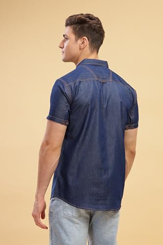 Image of Kuons Avenue Men's Denim Casual Shirt | Regular Fit | Half Sleeves | Spread Collar | Stylish Denim Shirt for Men