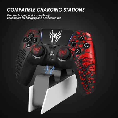Image of Anti-Slip Cover Compatible with PS5 Controller, Silicone Skin & Grip Cover with Thumb Grips, Touchpad Sticker - Protective Case /Non-Slip PS 5 Controller Accessories Kit (Red-SM Edition)