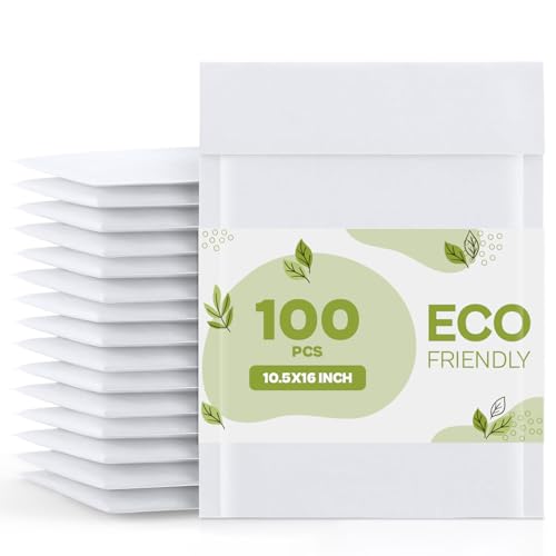 PSBM White Kraft Bubble Mailer, 10.5x16 Inch, 100 Pack, Padded Shipping Envelope Mailers, Self Seal and Peel Strip