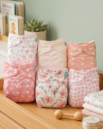 Image of ALVABABY Baby Cloth Diapers 6 Pack with 12 Inserts Cloth Diaper Covers Adjustable Washable Reusable for Baby Girls and Boys 6DM138A