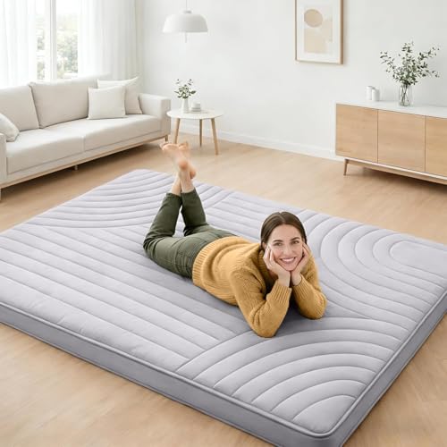 Image of ZonLi Japanese Floor Mattress Futon Mattress King Size, Thicken Roll Up Tatami Mat Washable Cover, Portable & Foldable Floor Bed Mattress for Sleeping, Dormitory, Adult