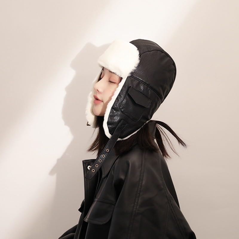 VIDI Leather Lei Feng Hat Children's Autumn and Winter Plush Warm Ear Protection Riding Cold