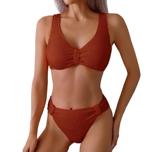 Bikinis Mujer 2025 Push Up Brasileño Bikini Talla Grande Braga Alta Dos Piezas Top Trajes De Baño Mujer Reductor Deportivo con Relleno Sexy Fatos De Banho Mulher Marrón XL