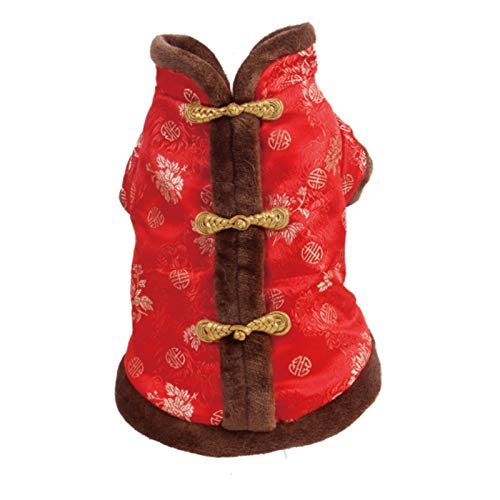 SEIS New Year Cat Knot Buttons Coat Dogs Cheongsam Winter Pet Clothes Vest Christmas Costume for Cats Teddy Bichon Small Medium Dogs (Brown, L (Chest Circumference 63cm/ 24.8