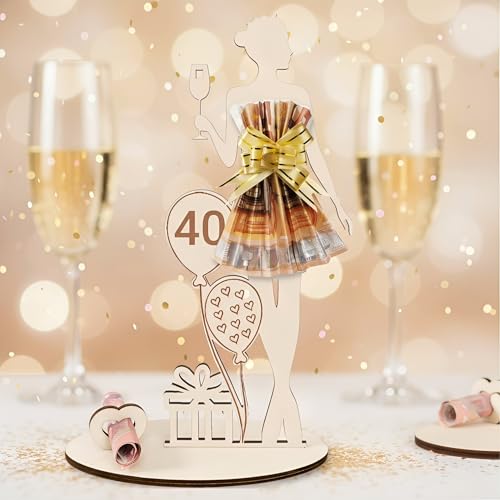 Geldgeschenk 40. Geburtstag Frau – Holz Schild mit Gästebuch, Geschenk zum 40. Geburtstag für Frauen, Deko und Geldgeschenk in Einem für Hochzeit, Tischdeko & Jubiläum
