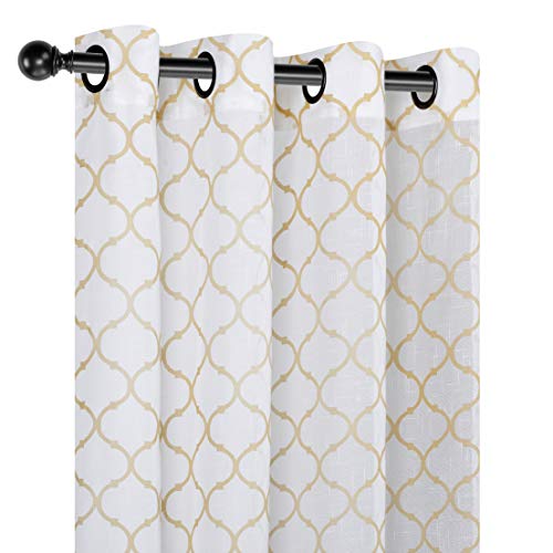 GoodGram 2 Pack: Morgan Premium Semi Sheer Flocked Lattice Grommet Curtains - Assorted Colors (Gold)