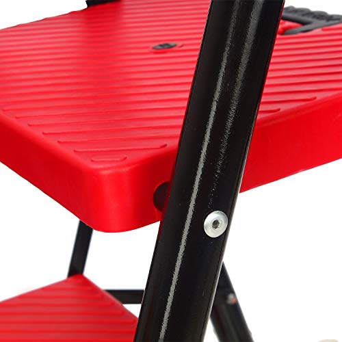 Image of CIPLA PLAST 4 Steps Super Milano Heavy Duty Ladder for Home Premium Alloy Steel Folding 4 Step Ladder for Home, Wide Anti-Skid Steps (Black & RED) GEC-L4(SM) (Large)