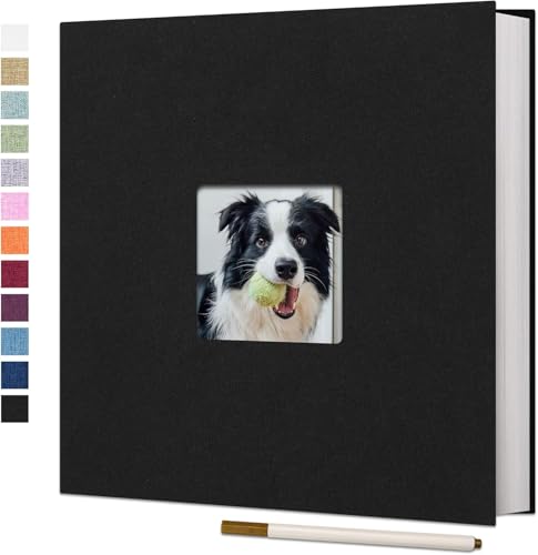 Vienrose Self Adhesive Photo Album 11"x10.6" – 40 Pages Scrapbook Album for 4x6, 8x10 Pictures – Linen Cover – Black
