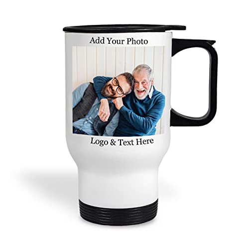 Custom Travel Coffee Mugs, 14 Oz, Personalized Photo Travel Mugs with Photo, Logo, Text, Name - Taza Personalizada, Personalized Photo Gifts