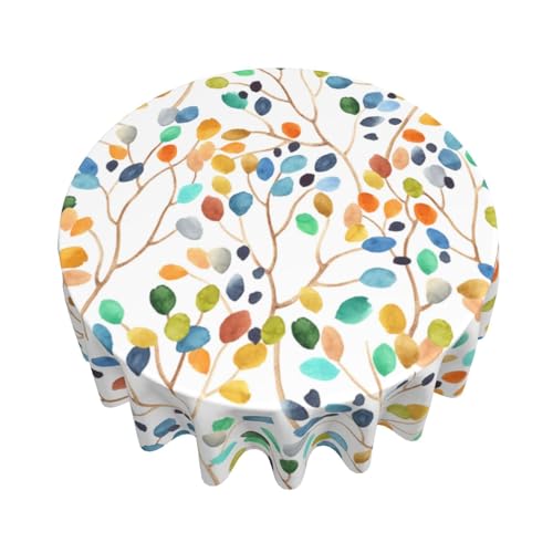 Spring Summer Tablecloth 70 Inch Round, Colorful Floral Leaves Decorations Table Cloth Polyester Farmhouse Spring Summer Leaves Table Cover for Party Picnic Kitchen Dinner Decor Outdoor Indoor by GOLIANDA - Used condition - Image 5