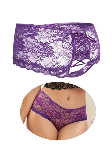 ohyeah Women Lace Boyshort Panty Lace Trim Boyshort Plus Size Underwear Panties Sheer Plus Size Panties (XS-4XL)
