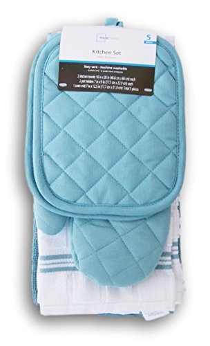 Topaz Kitchen Towel Set 5 Piece - Pot Holders, Oven Mitt And Terry Kitchen Towels #TOP25