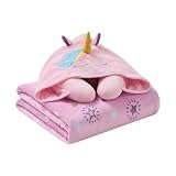 B Kids 3D Animal Hooded Neck Pillow and Throw Set for Kids, Soft Plush Travel Pillow with Attached Blanket, Cozy Lightweight Comfort for Travel, Home & Nap Time, Pink, Pillow/Throw