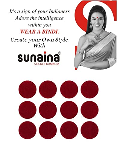 Image of Sunaina New Gold Sticker Kumkum Forehead Round Bindis Velvet Pottu /Bindi Box With 15 Cards /Flaps For Women & Girls (GDR002, Deep Red)