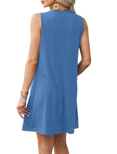 Image of RUMIA Swimsuit Coverup for Women Summer Sleeveless Beach Dress | Crew Neck, Pockets, Eyelet, Boho, Above knee Length, A-Line. Everyday wear, Sundresses, Cruise Wear, Vacation essential