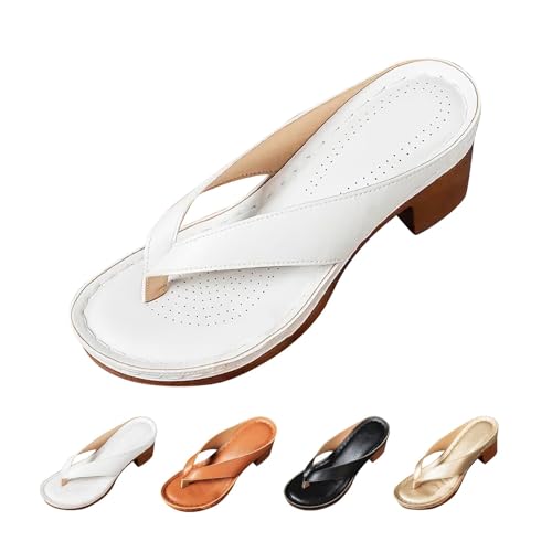 Genérico Sandalias de verano para mujer, de color liso, con tacón grueso, cómodas, con punta cuadrada y tacón abierto, zapatos de cuña cómodos, para uso informal o elegante. (White,42)