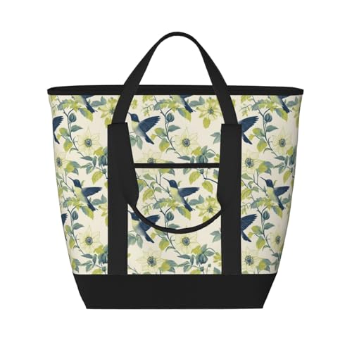Sac d'épicerie isotherme motif colibris pour courses et pique-nique