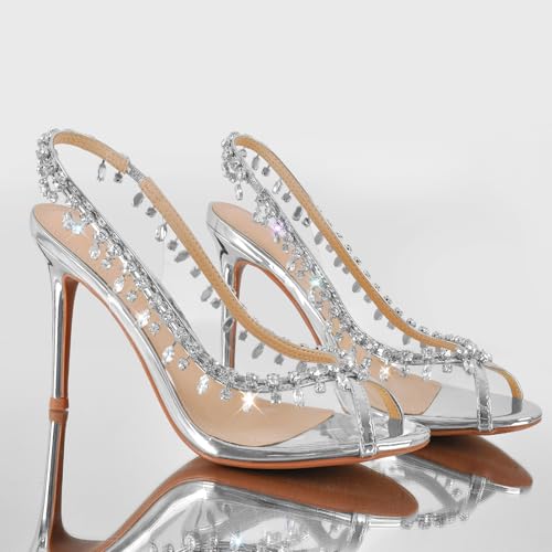 sexytag Women's Crystal Clear Heels Jewel Embellished Peep Toe Stiletto Slingback High Heels Sandals2