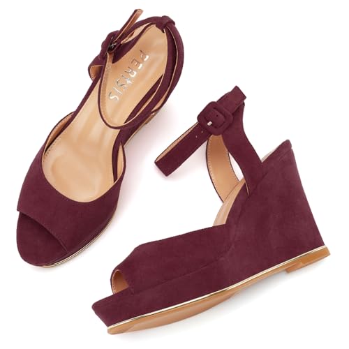 Image of Women's Dressy Platform Wedge Sandals Gold Wedges Peep Toe Patent High Heels Slingback Heeled Comfortable Ankle Strap Shoes