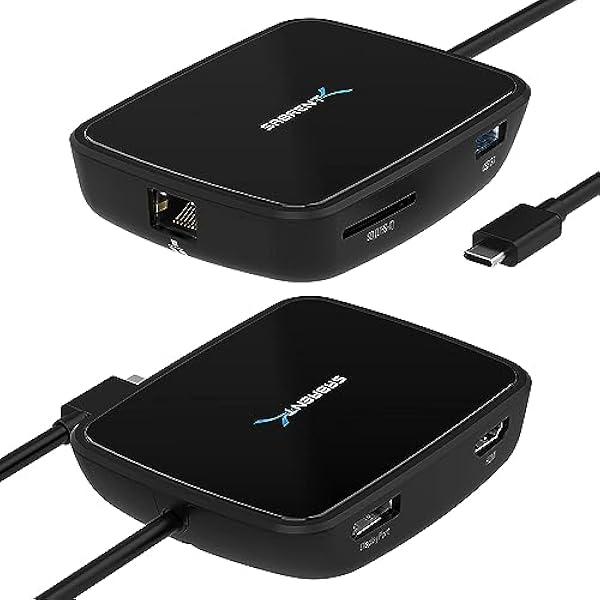 Sabrent Thunderbolt 3 Certified Travel Dock Dual Display Compact Docking Station | HDMI 2.0 4K | DisplayPort 1.4 8K | SD-kortläsare | Ethernet-port | 1 USB 3.0 Type-A-port | för Mac och PC (HB-THUC)