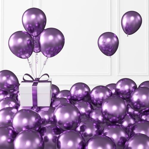 Image of KALOR Metallic Purple Balloons, 100 pcs 5 inch Thick Latex Chrome balloons for Balloon Garland Arch, Birthday Decoration, Wedding Party, Baby Shower Decorations