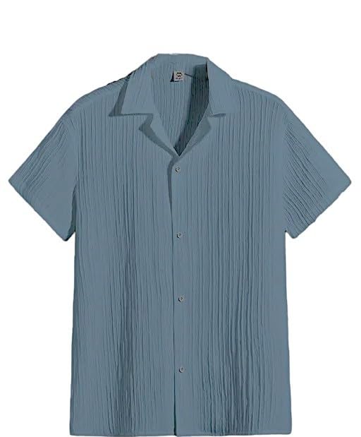 Image of Boy's Kids Regular Fit Solid Pattern Cotton Blend Shirt with Collared Neck Short Sleeve Button Down Closure Type and Standard Length | Boys Cotton T-Shirts Set | Shirt for Boy