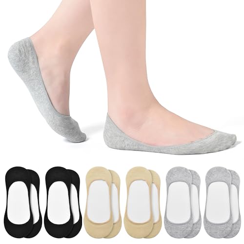 Image of RYI 6 Pairs Cotton Ultra No Show Socks Womens - Non Slip, Loafer Socks For Flats