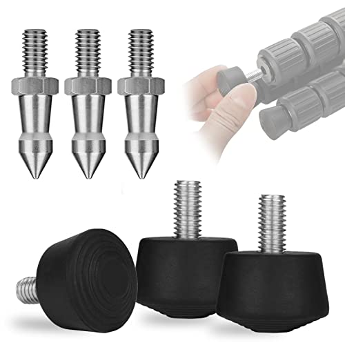 Rigych 6 Piezas 1/4'-20 Goma para Trípode, Picos de Acero Inoxidable, con Rosca Antideslizante, para Monopié y Pies de Goma, Accesorios de Fotografía