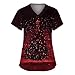 Womens Scrubs Printed V-Neck Tops Plus Size Christmas Blouse with Pockets Short Sleeve Nursing Uniforms T Shirt（XX-Large,2-Deep Red）
