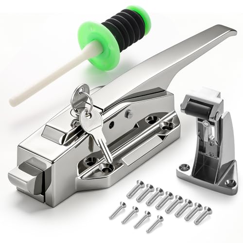 Walk-in Cooler Door Latch Kit Frost-Resistant Fiberglass Interior Release Handle with Glow Effect Includes 2 Keys Heavy Duty Commercial Freezer Hardware (Offset: 1/5 to 3/5 (For Protruding Doors))