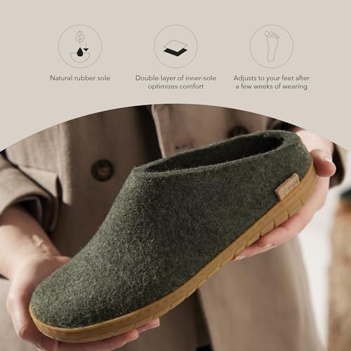 Image of Glerups 100% quality wool mix Slipper with rubber sole - Unisex Slip-on