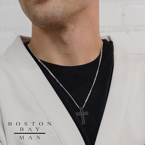 Boston Bay Diamonds Men's Cross Pendant Necklace in 316L Stainless Steel Interlocking Woven Cross on 24” Curb Chain, Choice of Color2