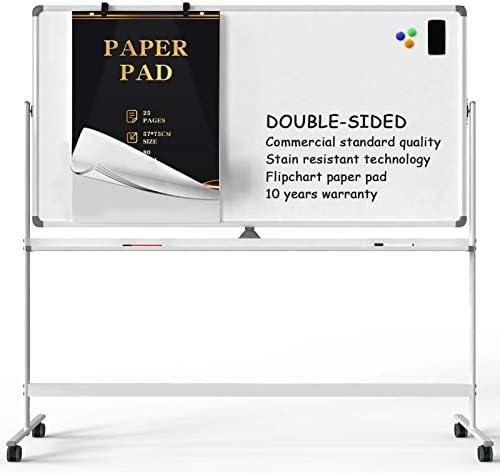 Tankee Dry Erase Whiteboard Easel on Wheels - 48'' x 32'' Large Double Sided Mobile Whiteboard, Reversible Magnetic Rolling White Board for Home Office Classroom, Flip Chart Holders and Paper Pad
